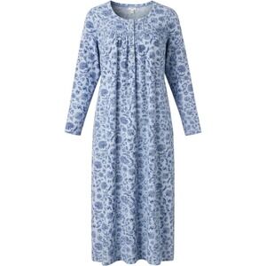 Aria Collection Blue Floral Long Sleeve Nightgown Henley Sleepwear Womens 2X